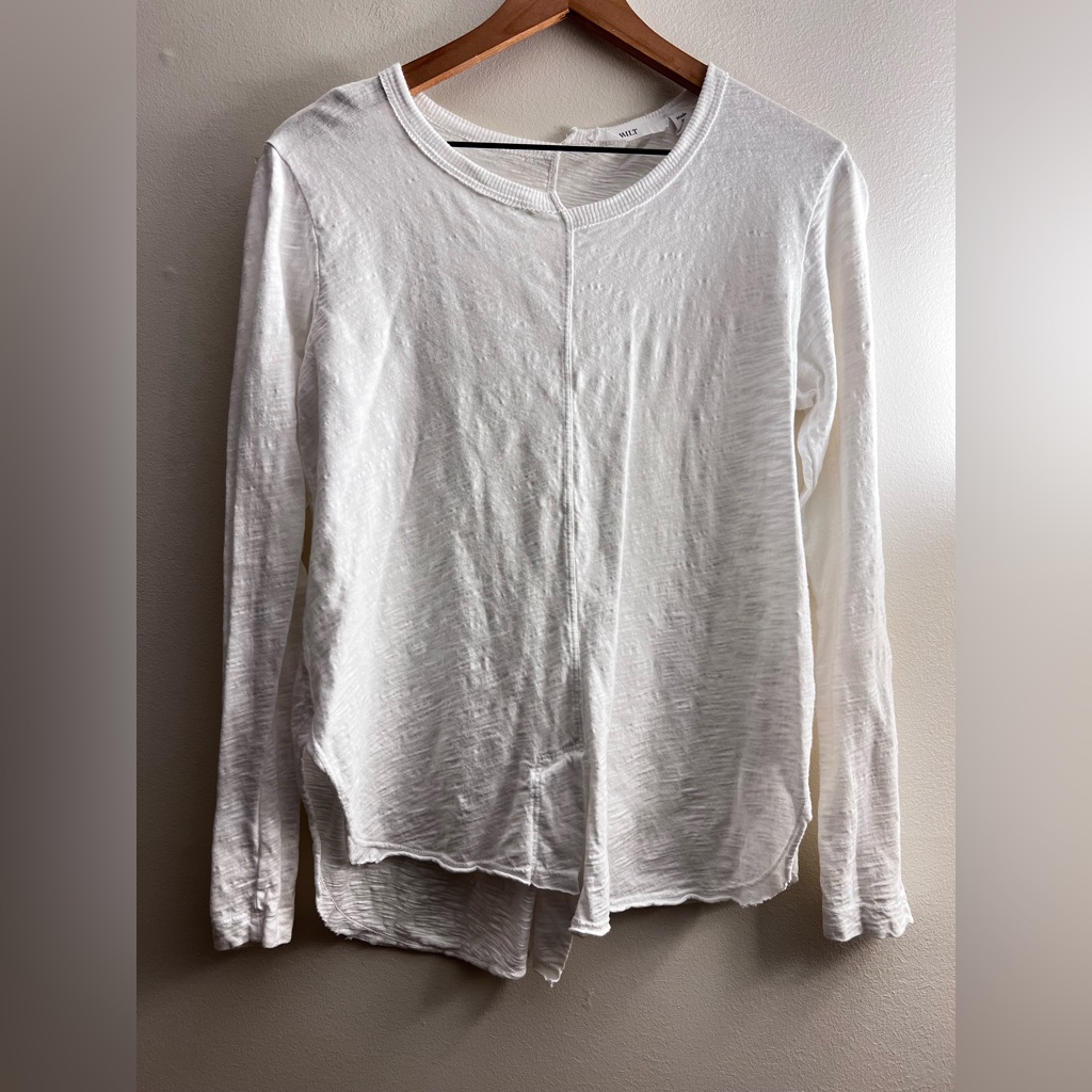 Wilt White Asymmetrical Slouchy Tunic Long Sleeve Front Slit Uneven Hem M